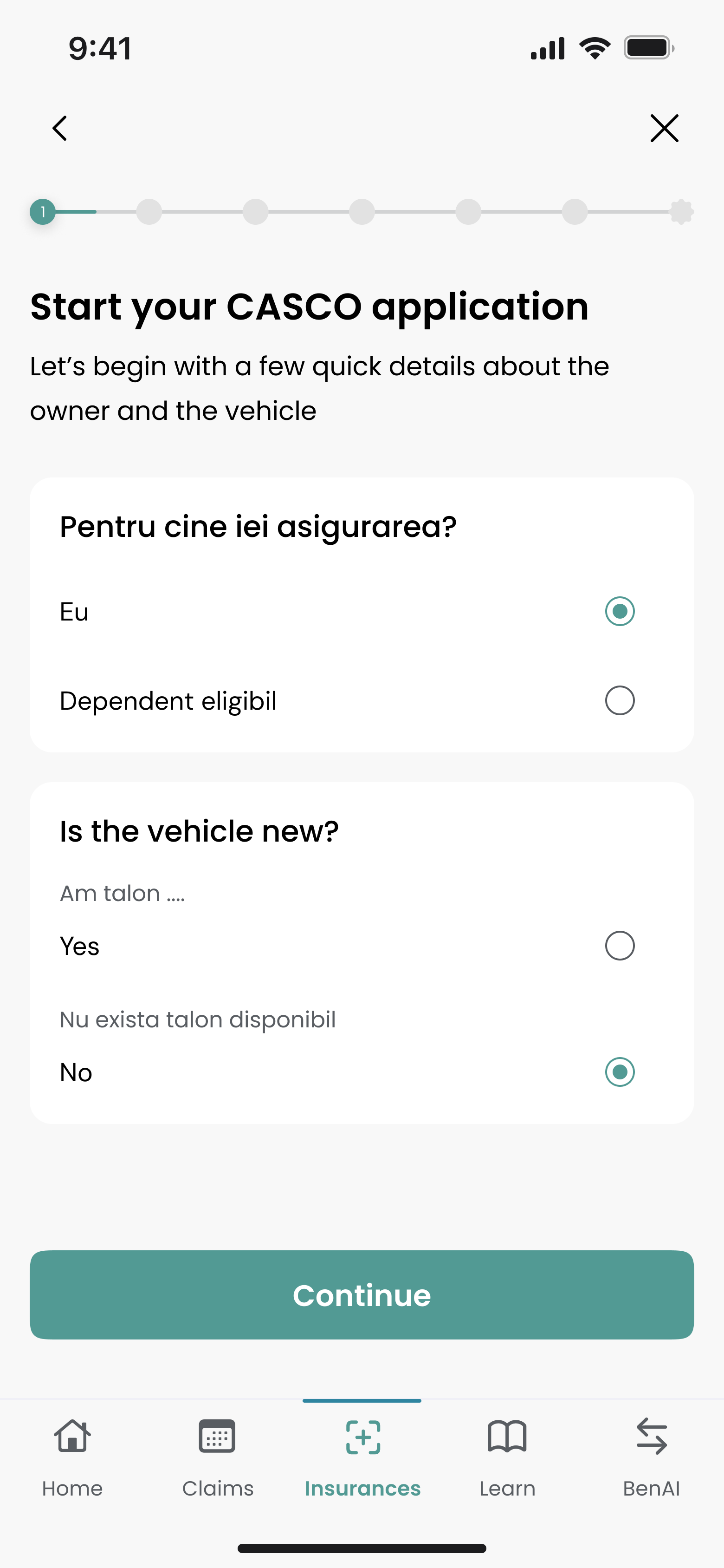 CASCO app screen